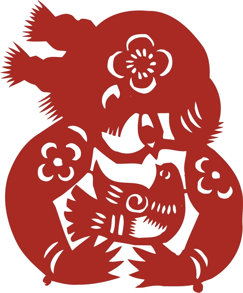 中国风中式传统喜庆民俗人物动物窗花剪纸插画边框AI矢量PNG素材【2698】